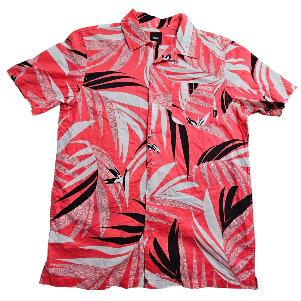 Vans Button Down Shirt Small Red Tropical Palm Leaf Bird of Paradise VN0A4MS7YQF
